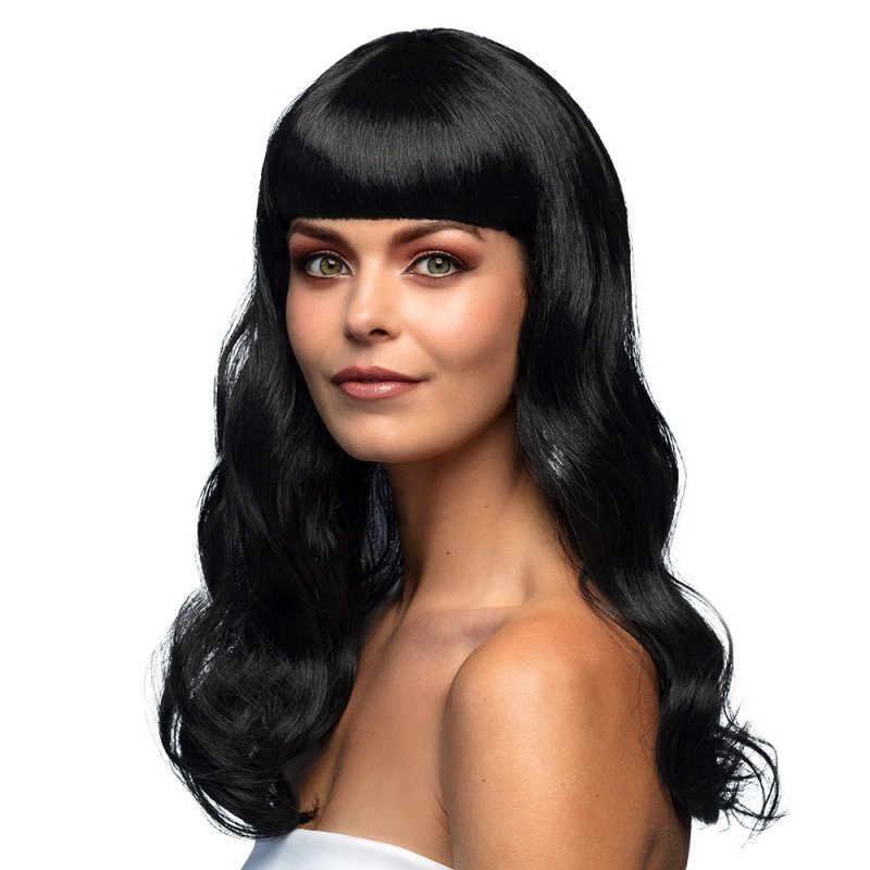 Čierna dlhá parochňa pre ženy s ofinou